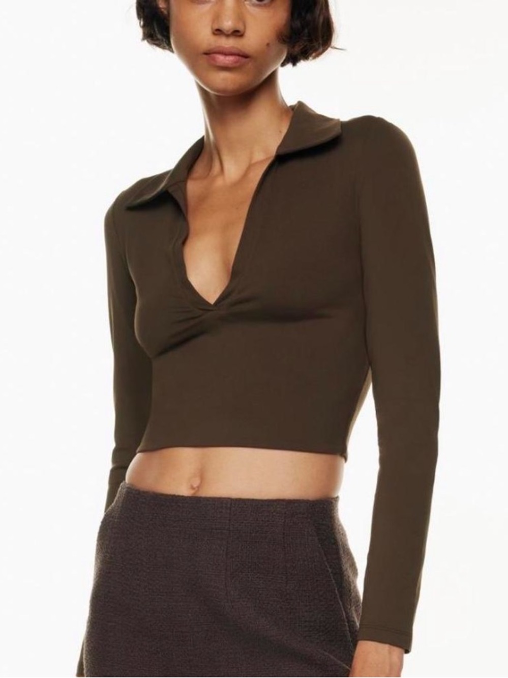 Aritzia Babaton Collared Cropped Long Sleeve Polo Top